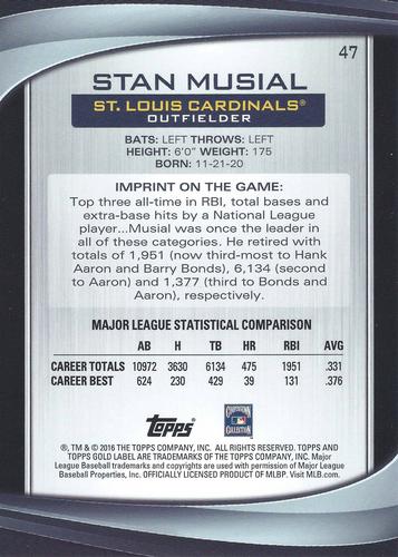 2016 Topps Gold Label 5x7 - Class 2 5x7 #47 Stan Musial Back