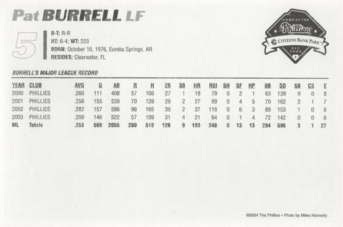 2004 Philadelphia Phillies Photocards #NNO Pat Burrell Back