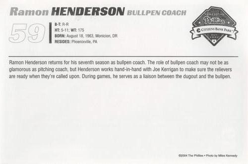 2004 Philadelphia Phillies Photocards #NNO Ramon Henderson Back