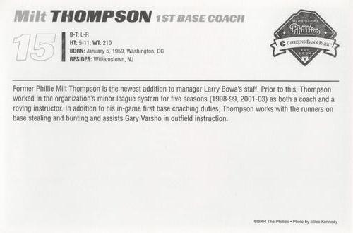 2004 Philadelphia Phillies Photocards #NNO Milt Thompson Back