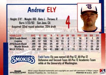 2017 Grandstand Tennessee Smokies #NNO Andrew Ely Back