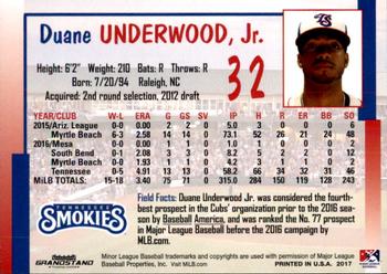 2017 Grandstand Tennessee Smokies #NNO Duane Underwood Jr. Back