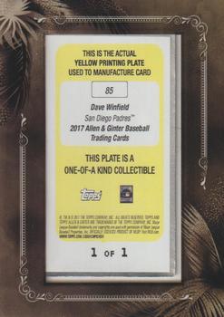 2017 Topps Allen & Ginter - Mini Framed Printing Plates Yellow #85 Dave Winfield Back