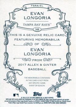 2017 Topps Allen & Ginter - Full-Size Design A Relics #FSRA-EL Evan Longoria Back