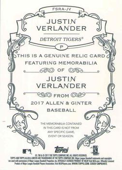 2017 Topps Allen & Ginter - Full-Size Design A Relics #FSRA-JV Justin Verlander Back