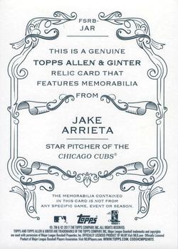 2017 Topps Allen & Ginter - Full-Size Design B Relics #FSRB-JAR Jake Arrieta Back