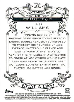 2017 Topps Allen & Ginter - What a Day! #WAD-47 Ted Williams Back