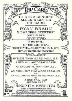 2017 Topps Allen & Ginter - Rip Cards #RIP-18 Ryan Braun Back