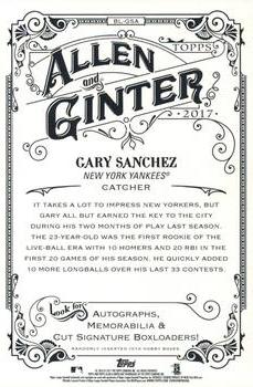 2017 Topps Allen & Ginter - Box Loader #BL-GSA Gary Sanchez Back