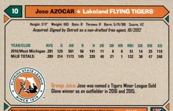 2017 Grandstand Florida State League Top Prospects #NNO Jose Azocar Back