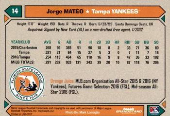 2017 Grandstand Florida State League Top Prospects #NNO Jorge Mateo Back