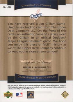 2003 Upper Deck Sweet Spot Classic - Game Jersey #SJ-JG Jim Gilliam Back