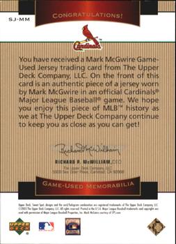 2003 Upper Deck Sweet Spot Classic - Game Jersey #SJ-MM Mark McGwire Back