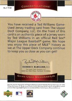 2003 Upper Deck Sweet Spot Classic - Game Jersey #SJ-TW Ted Williams Back