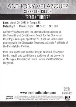 2017 Choice Trenton Thunder #35 Anthony Velazquez Back