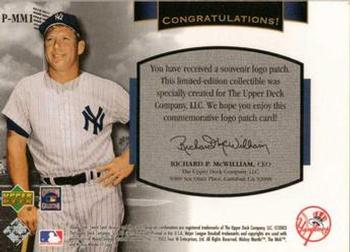 2003 Upper Deck Sweet Spot Classic - Patch Cards #P-MM1 Mickey Mantle Back