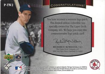 2003 Upper Deck Sweet Spot Classic - Patch Cards #P-TW2 Ted Williams Back