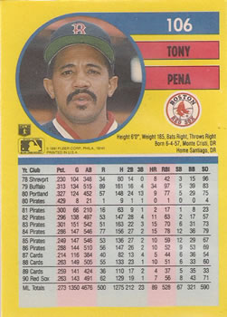 1991 Fleer #106 Tony Pena Back