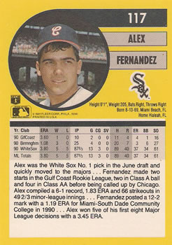 1991 Fleer #117 Alex Fernandez Back