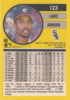1991 Fleer #123 Lance Johnson Back