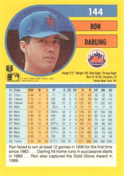 1991 Fleer #144 Ron Darling Back