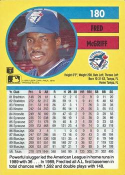 1991 Fleer #180 Fred McGriff Back