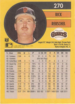 1991 Fleer #270 Rick Reuschel Back