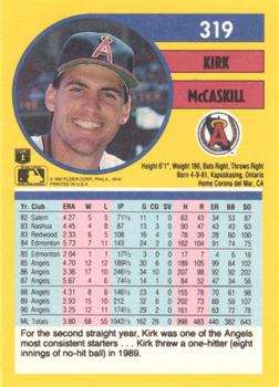 1991 Fleer #319 Kirk McCaskill Back