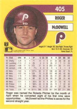 1991 Fleer #405 Roger McDowell Back