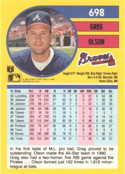 1991 Fleer #698 Greg Olson Back