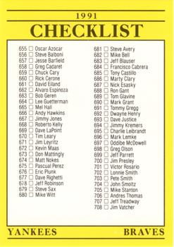 1991 Fleer #720 Checklist: Yankees / Braves / Super Stars / Checklists Front