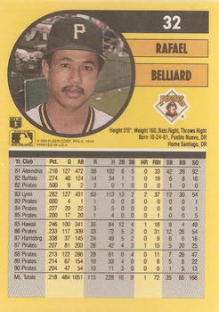 1991 Fleer #32 Rafael Belliard Back