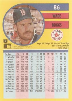 1991 Fleer #86 Wade Boggs Back