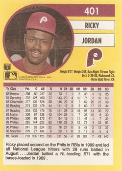 1991 Fleer #401 Ricky Jordan Back