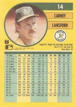 1991 Fleer #14 Carney Lansford Back