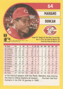 1991 Fleer #64 Mariano Duncan Back