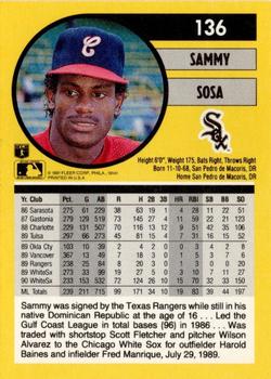 1991 Fleer #136 Sammy Sosa Back