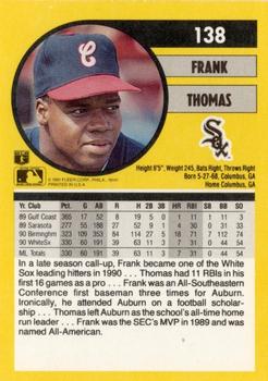1991 Fleer #138 Frank Thomas Back
