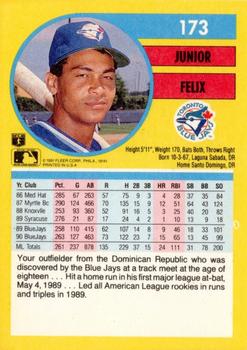 1991 Fleer #173 Junior Felix Back