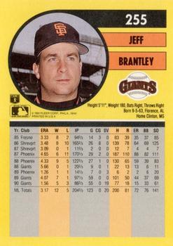 1991 Fleer #255 Jeff Brantley Back