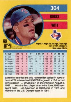 1991 Fleer #304 Bobby Witt Back