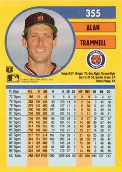 1991 Fleer #355 Alan Trammell Back