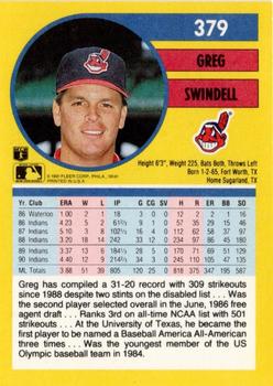 1991 Fleer #379 Greg Swindell Back