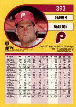 1991 Fleer #393 Darren Daulton Back