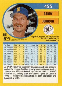 1991 Fleer #455 Randy Johnson Back