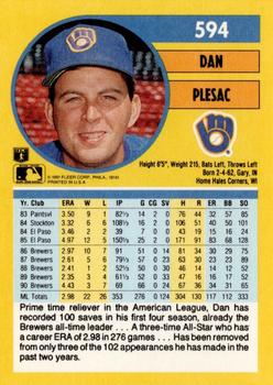 1991 Fleer #594 Dan Plesac Back