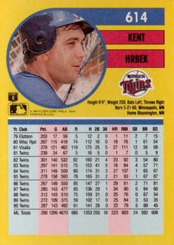 1991 Fleer #614 Kent Hrbek Back