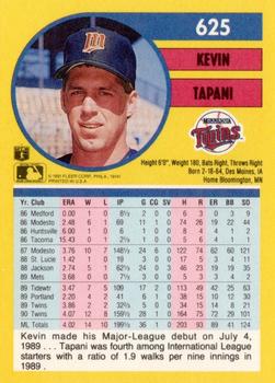 1991 Fleer #625 Kevin Tapani Back