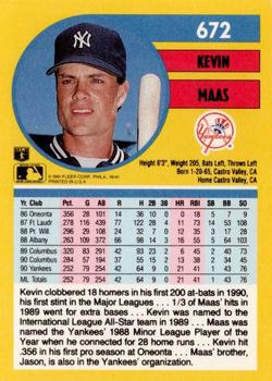 1991 Fleer #672 Kevin Maas Back