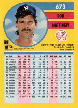 1991 Fleer #673 Don Mattingly Back